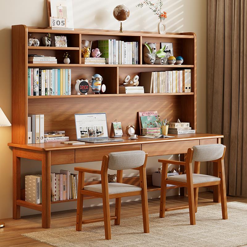 实木双人书桌架一体儿童学习桌