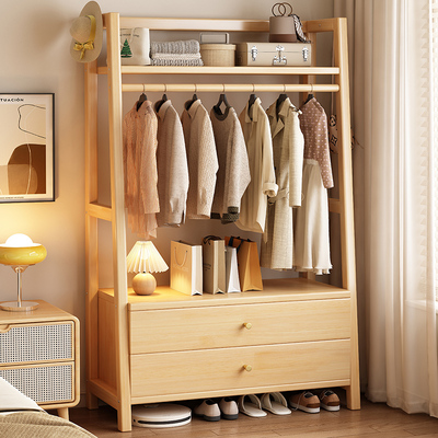 实木衣帽架带抽屉落地卧室