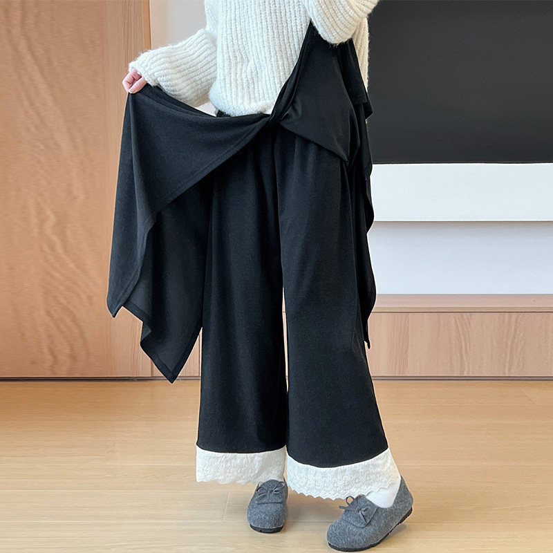 梨形友好蕾丝拼接裙裤女2026秋冬新款高腰遮肉显瘦大摆阔腿休闲裤,女装/女士精品,休闲裤,淘宝优惠券,粉丝福利购,淘宝优惠卷