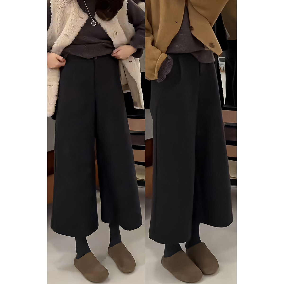 欧货时尚百搭深灰色高级毛呢秋冬八分阔腿裤显瘦小个子休闲直筒裤,女装/女士精品,休闲裤,淘宝优惠券,粉丝福利购,淘宝优惠卷