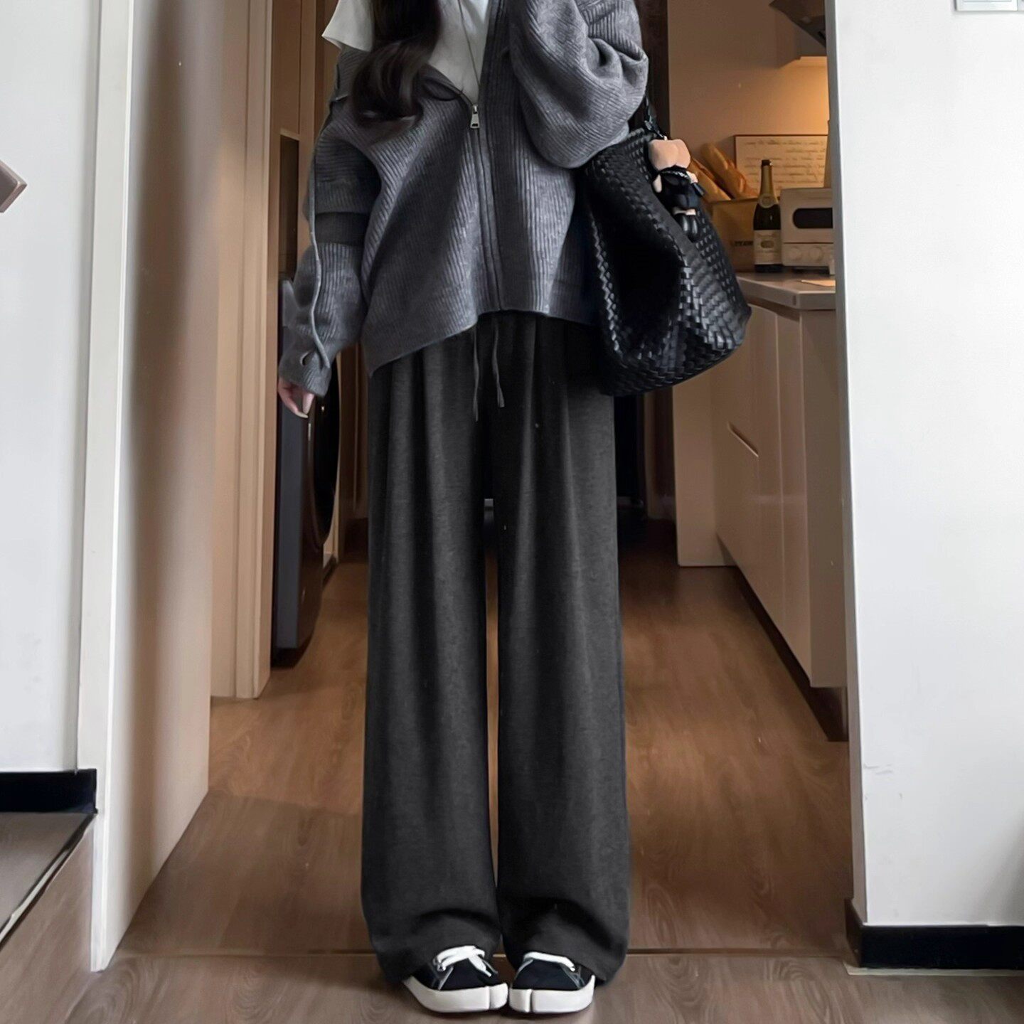 针织糯米裤女2025新款秋季垂感小个子山本高腰显瘦软糯休闲阔腿裤