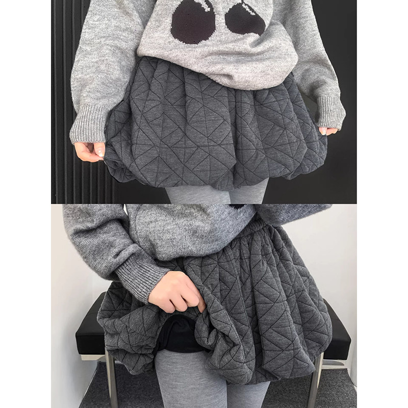 灰色菱格夹棉短裤女秋冬小个子休闲高腰宽松外穿显瘦花苞a字裙裤,女装/女士精品,半身裙,淘宝优惠券,粉丝福利购,淘宝优惠卷