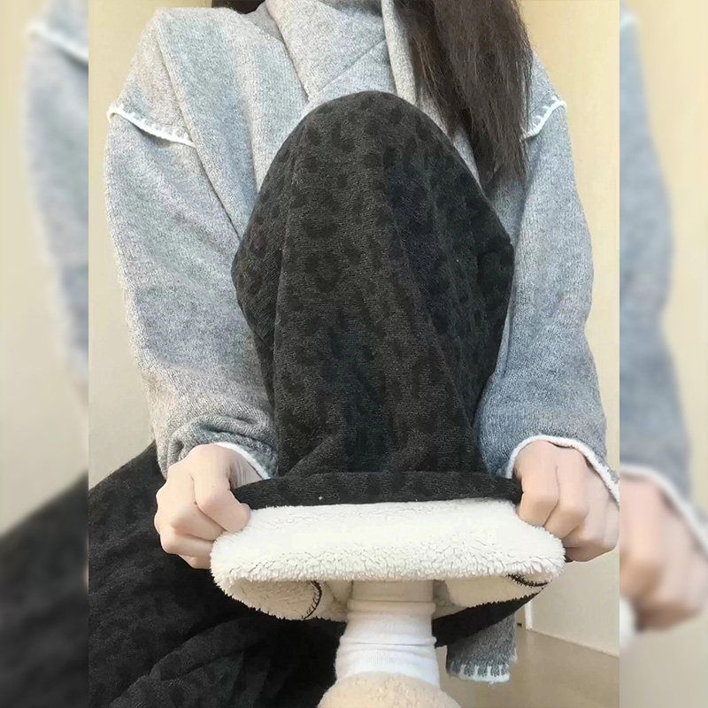 黑灰色豹纹阔腿裤女秋冬加绒加厚2026新款高腰休闲小个子软糯裤子,女装/女士精品,休闲裤,淘宝优惠券,粉丝福利购,淘宝优惠卷