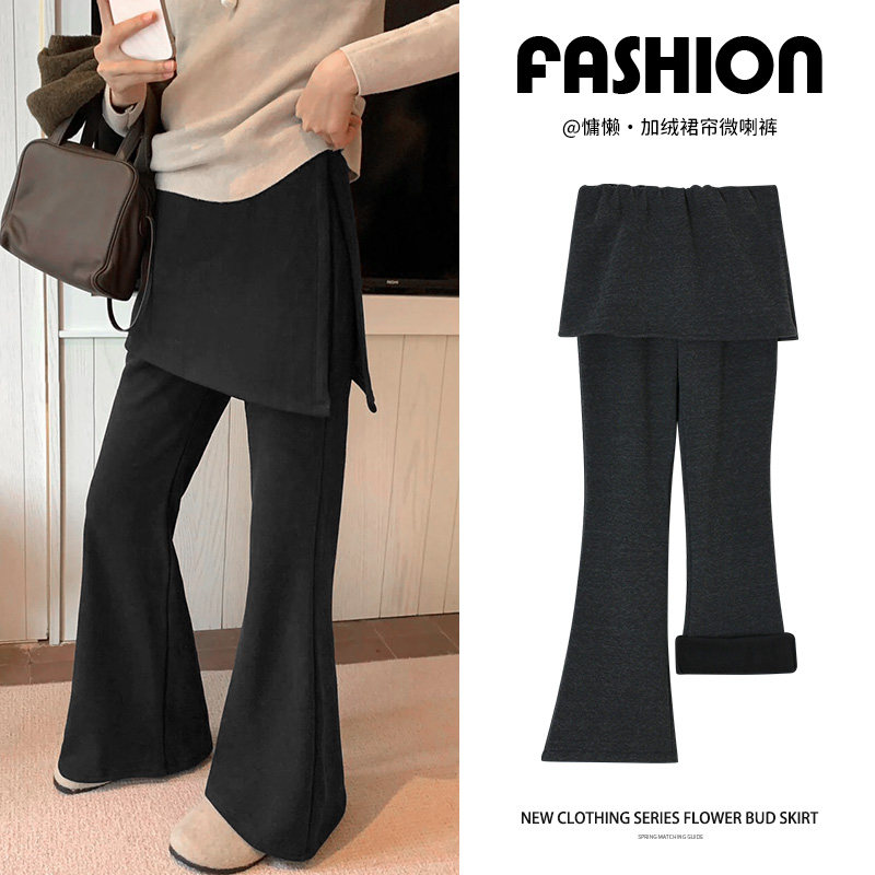 假两件屁帘微喇叭裤子女秋冬加绒高腰显瘦窄版休闲垂感毛呢阔腿裤,女装/女士精品,休闲裤,淘宝优惠券,粉丝福利购,淘宝优惠卷
