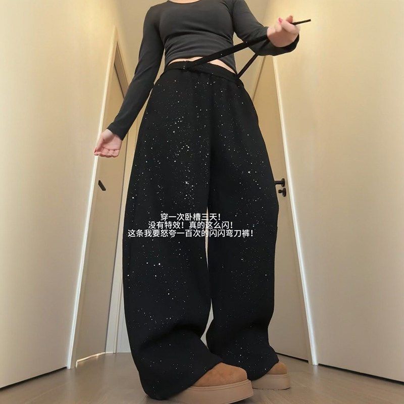 慵懒风星空亮片毛呢加绒加厚阔腿裤女2026秋冬新款宽松显瘦百搭裤,女装/女士精品,休闲裤,淘宝优惠券,粉丝福利购,淘宝优惠卷
