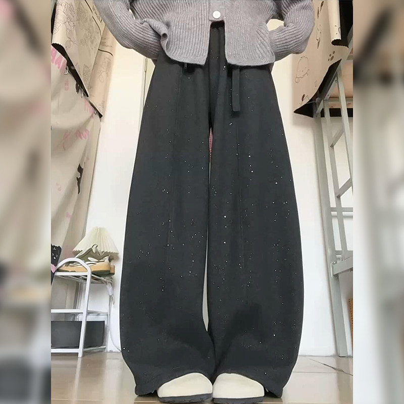 星空亮片羊绒弯刀裤女25秋冬款加绒百搭显瘦阔腿裤休闲宽松直筒裤,女装/女士精品,休闲裤,淘宝优惠券,粉丝福利购,淘宝优惠卷