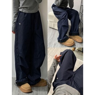 潮牌刺绣工装裤女春秋季2026年新款小个子百搭运动冲锋阔腿裤子