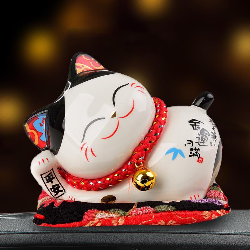 金石工坊招财猫摆件 陶瓷存钱罐迷你小号办公桌汽车饰品创意礼物