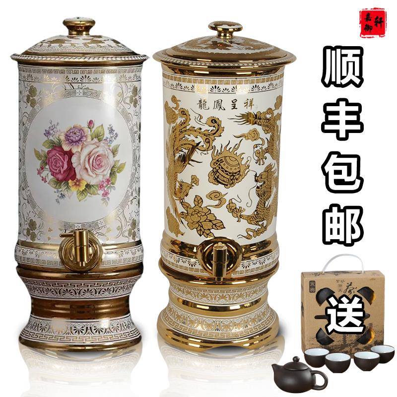 陶瓷水缸带龙头陶瓷净水器大号储水罐家用带过滤芯水桶泡茶饮水机