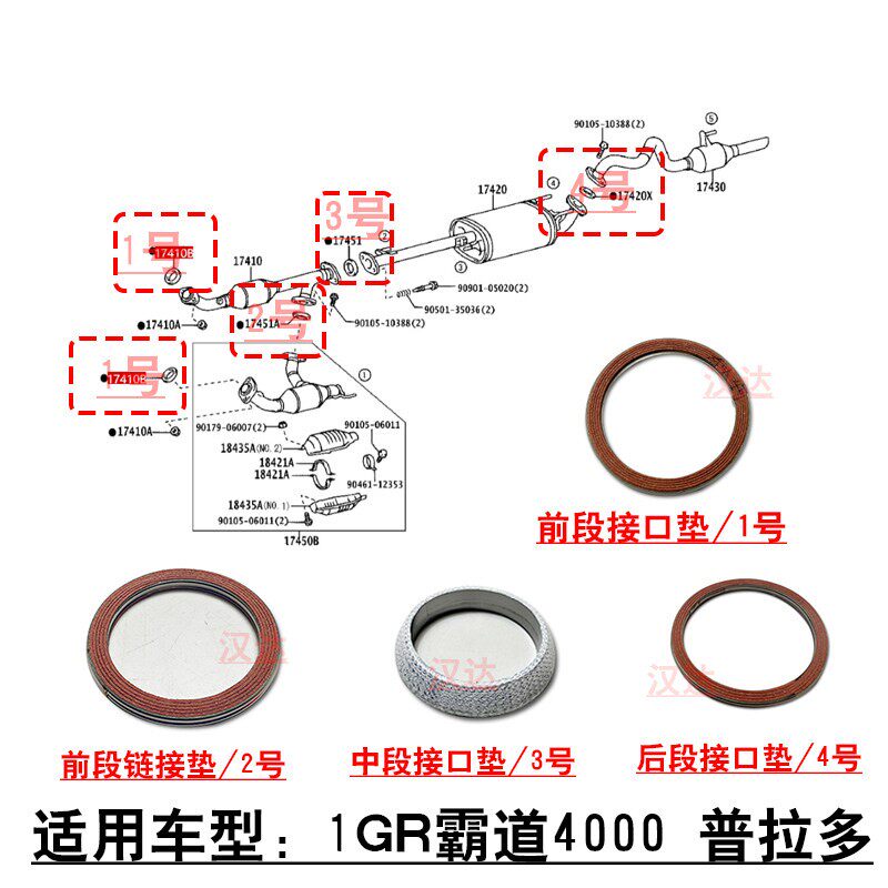 适用1GR霸道4000普拉多前中後段排气管催化接口垫片平垫锥形垫