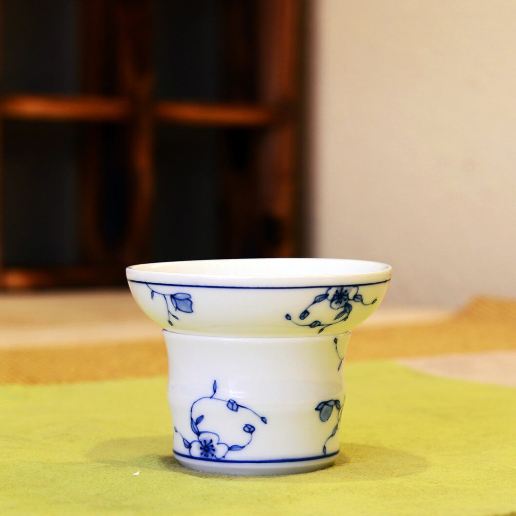 釉下手绘梅花陶瓷茶具配件茶漏滤茶器高档茶叶过滤器超细茶水分离