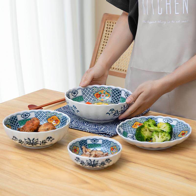 吾山窑日本进口宫廷风家用盘高档日式饭碗鸳鸯纹汤碗面碗浅口钵碗