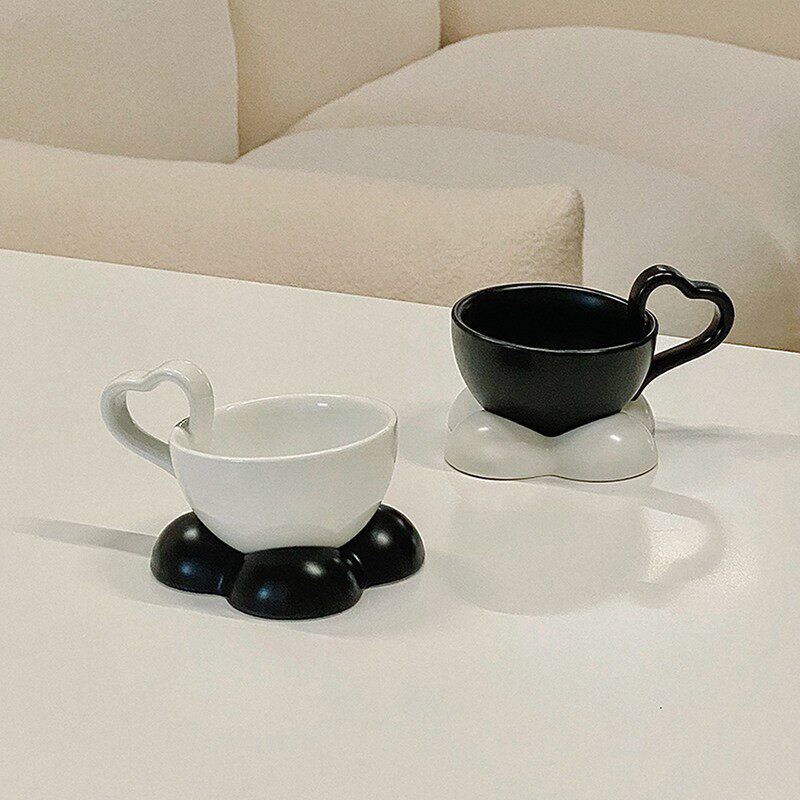时常韩式小众ins陶瓷咖啡杯碟套装可爱下午茶杯子爱心水杯情侣杯