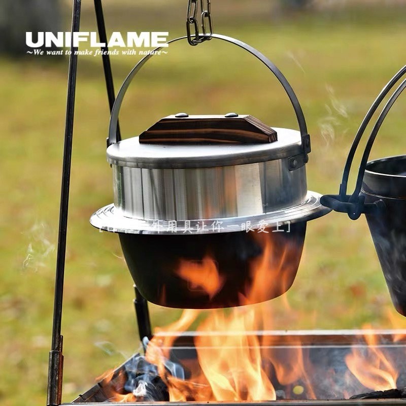 日本UNIFLAME户外煮饭露营焖米饭锅野炊羽釜锅野营炒锅 户外套锅