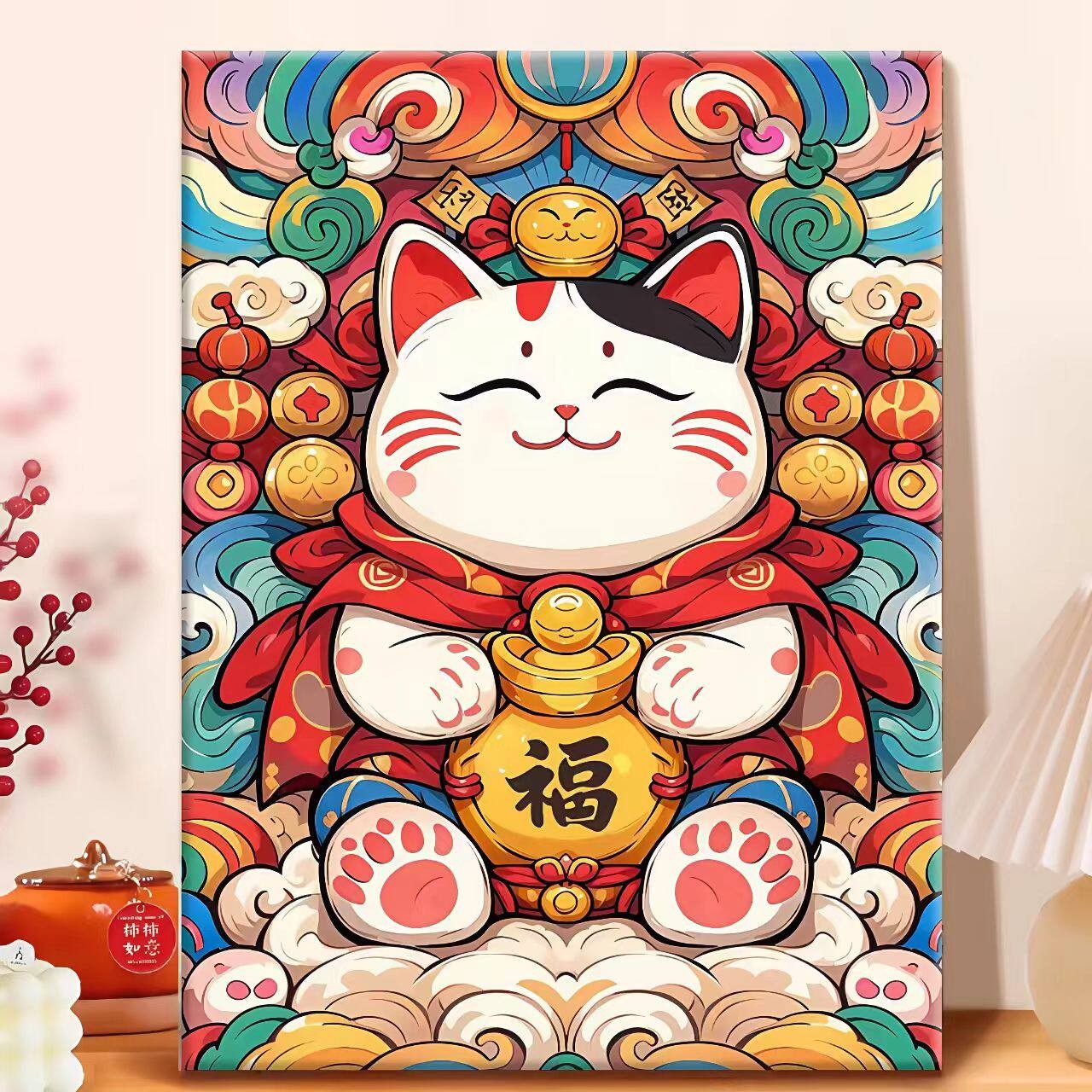 招财猫满钻石画2025新款客厅房间装饰小摆件手工diy钻石贴画带框5