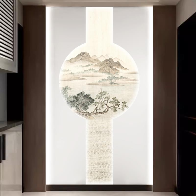 现代新中式背景墙壁纸壁画墙纸墙布山水水墨画芯定制玄关茶室书房