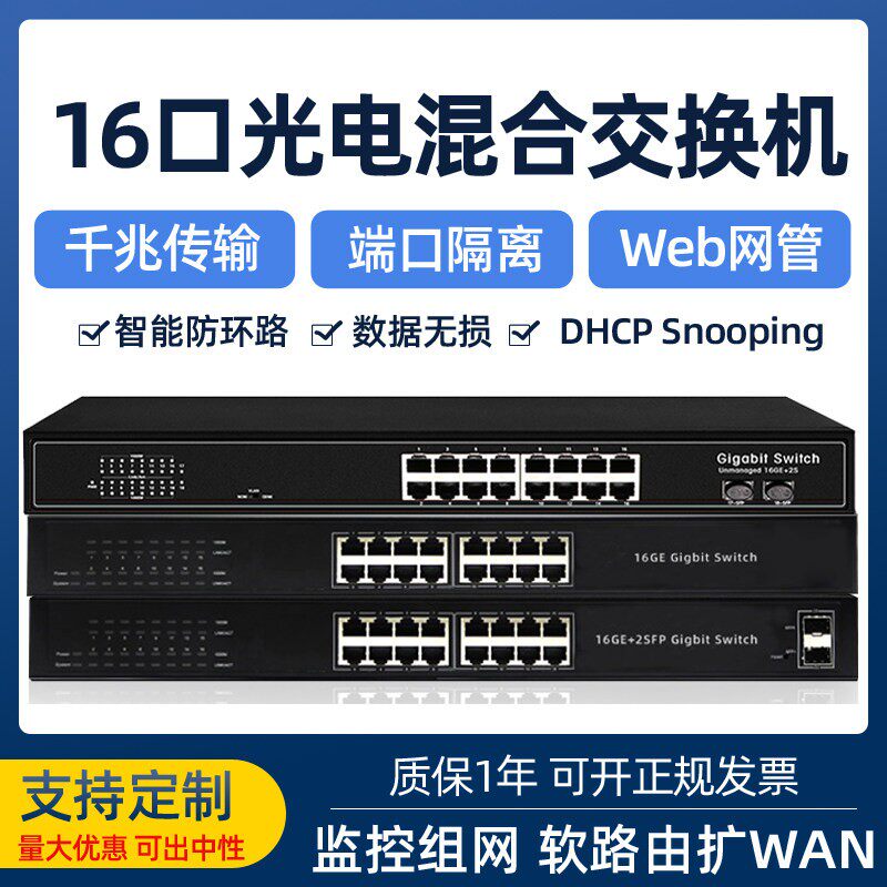 16口2光口千兆交换机网管vlan隔离镜像汇聚组播防回路防dhcp扩WAN