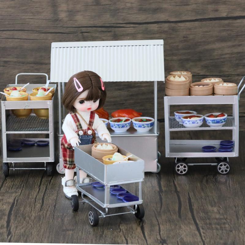 迷你玩具微缩食玩娃娃屋过家家大排档餐车酒楼早茶推车模型 R7