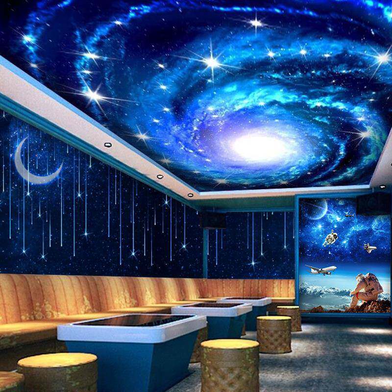 星空3d立体墙纸主题酒店壁纸天花吊顶背景墙布网咖ktv太空舱壁画