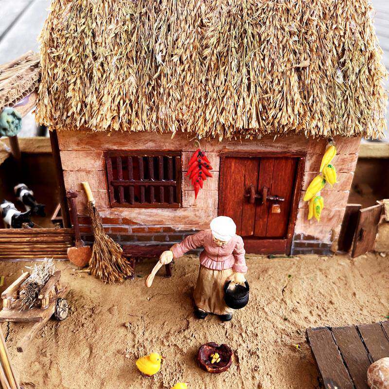 diy手工材料微型沙盘模型草房子古风泥土造房子中式覆古学生上课