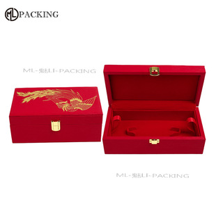 现货木质包PU皮大号凤钗盒 婚庆发簪首饰盒 枣红色发钗盒喜庆木盒