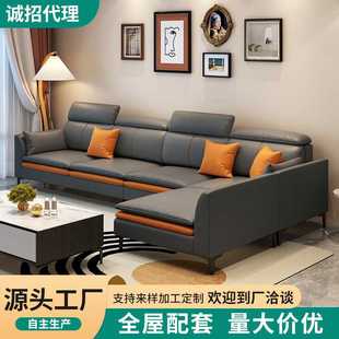 轻奢直排拼色布艺沙发 北欧科技布沙发客厅小户型现代简约乳胶整装