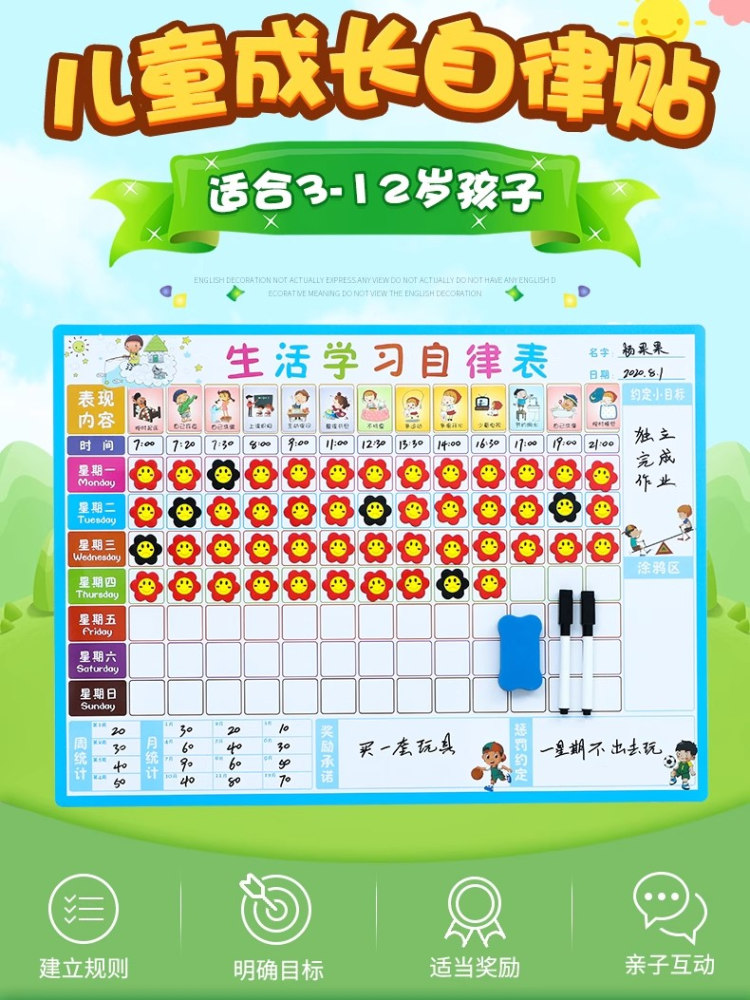 儿童成长自律表墙贴小学生奖励好习惯学习自律成长积分记录生活小