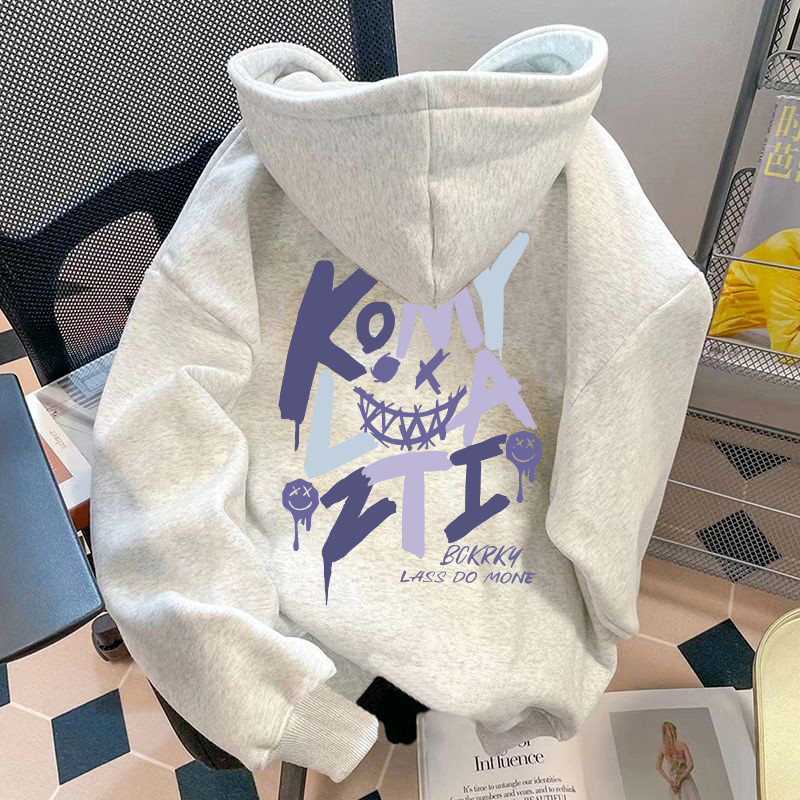 美式潮牌街头痞帅连帽卫衣男女秋冬宽松oversize印花情侣加绒外套