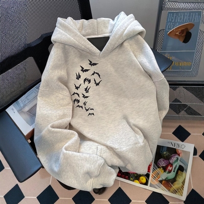 痞帅美式潮牌重磅加绒连帽卫衣男