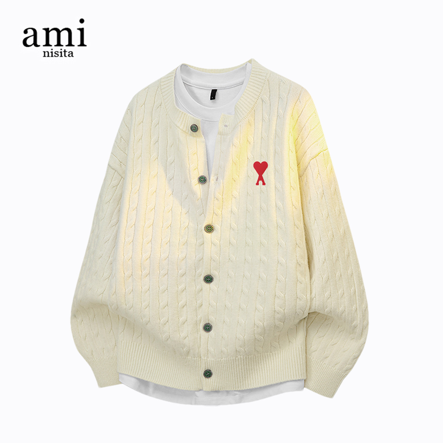 AMI NISITA官方开衫毛衣女2025新款麻花纹情侣慵懒风针织衫外套男