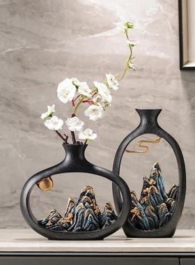 迎客松假山花瓶博古架电视柜酒柜客厅家居装饰品摆件办公室新中式