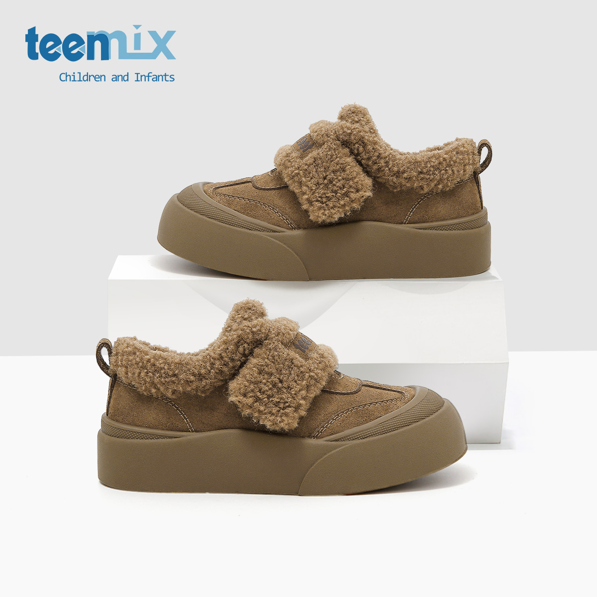 天美意童鞋2025年秋冬新款女童百搭保暖棉鞋男童厚底雪地靴毛毛鞋