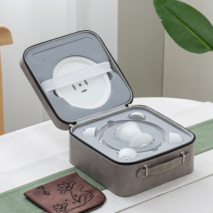 潮汕工夫茶具 兴泥匠 便携冲茶器 户外旅行 6寸茶盘 薄胎骨瓷茶具