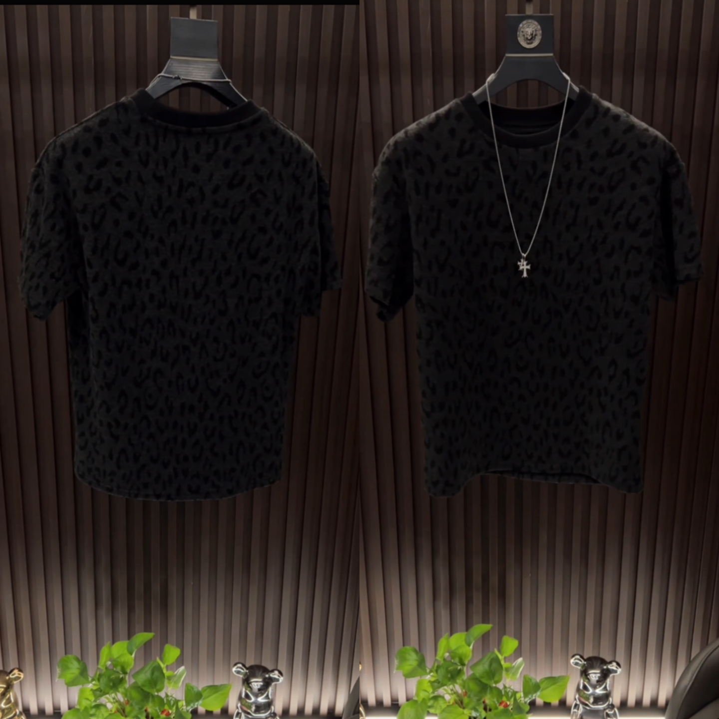 冬季新品韩版潮流个性轻奢高级感豹纹设计款男士休闲短袖T恤上衣