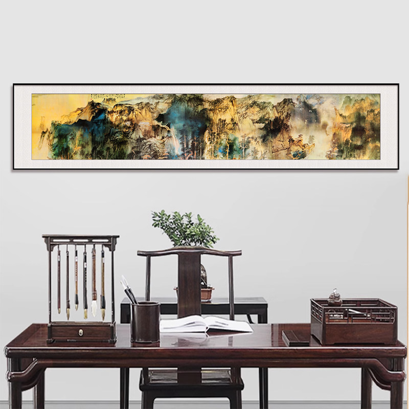 张大千泼墨山水国画庐山图画铝合金框客厅茶室办公室民宿装饰画
