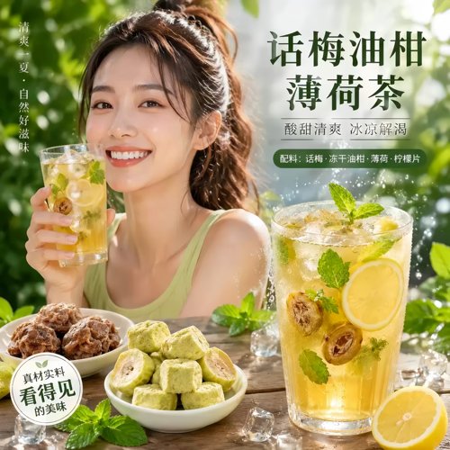 话梅油柑薄荷茶正品青柠檬冷泡