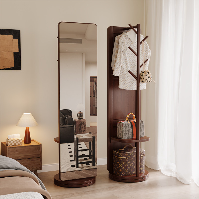 顾家家居全身镜实木旋转落地家用穿衣镜挂衣架衣帽架一体带镜子