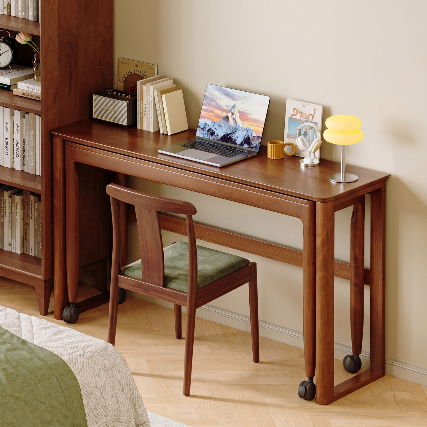 顾家家居实木电脑桌家用靠墙窄桌子小户型长条书桌简约双层办公桌