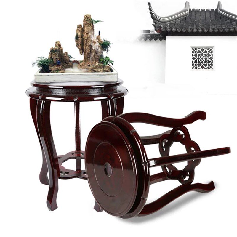 木底座圆形陶瓷花瓶鱼缸花盆景盆栽佛像奇石红实木制摆件高脚托架