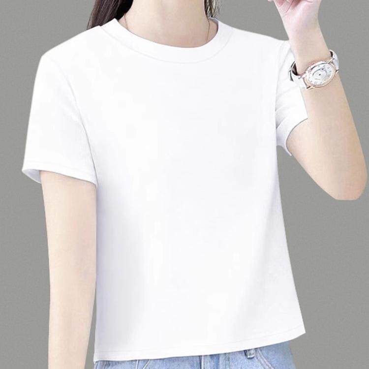 短款纯色短袖t恤女夏季白色体恤新款纯棉宽松圆领百搭小个子上衣