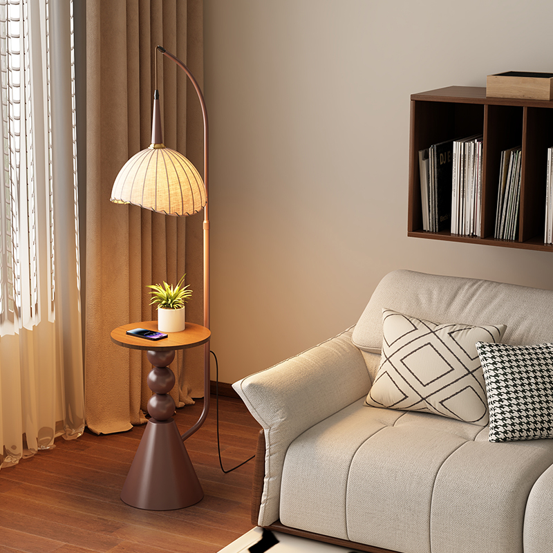 中古風落地燈創意置物架一體燈具