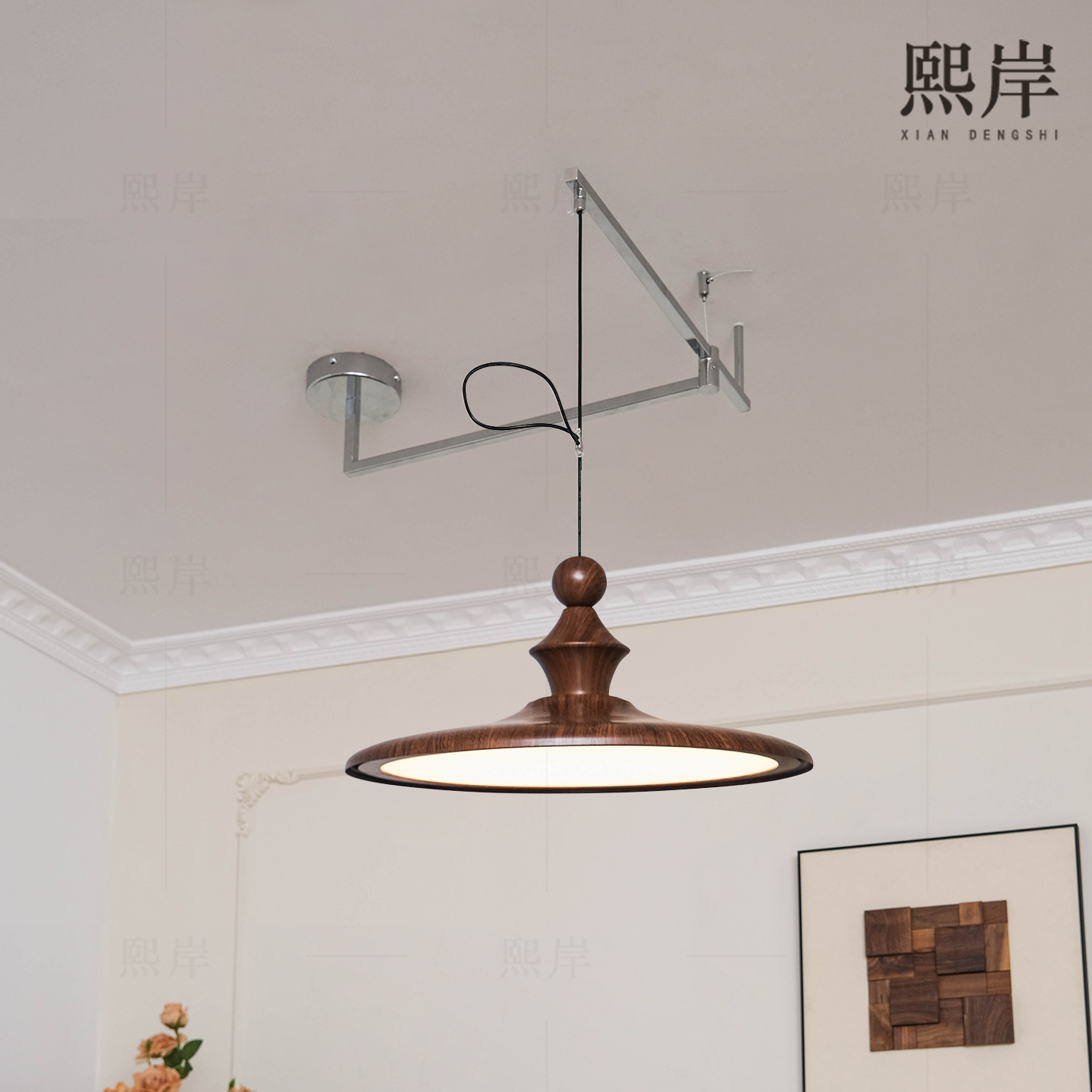 法式摇臂餐厅吊灯简约复古氛围感吧台灯创意设计师款可位移飞碟灯