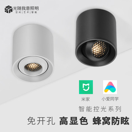 明装圆筒灯智能射灯客厅家用背景墙聚光灯LED天花灯已接入米家APP