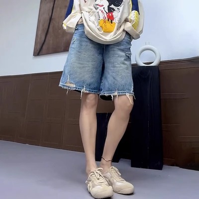 【送运费险】韩版破洞五分阔腿裤