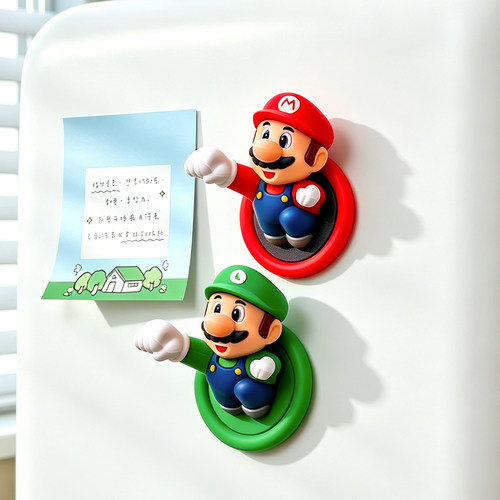 新款3D立体马里奥磁吸冰箱贴公仔卧室家用挂钩电动车汽车车载装饰