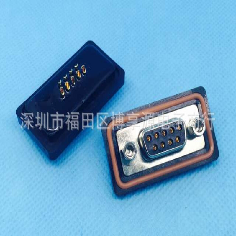 DB9母头 防水焊线式 防水插头D-SUB车针实心插头 DB9P母座连接器