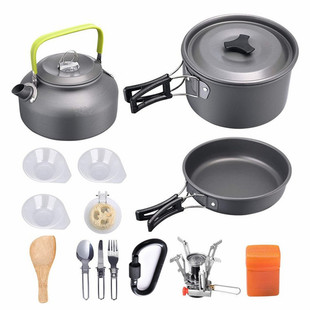 套锅野外露营餐具水壶套锅营地组合套装 3人便携式 户外野营锅具