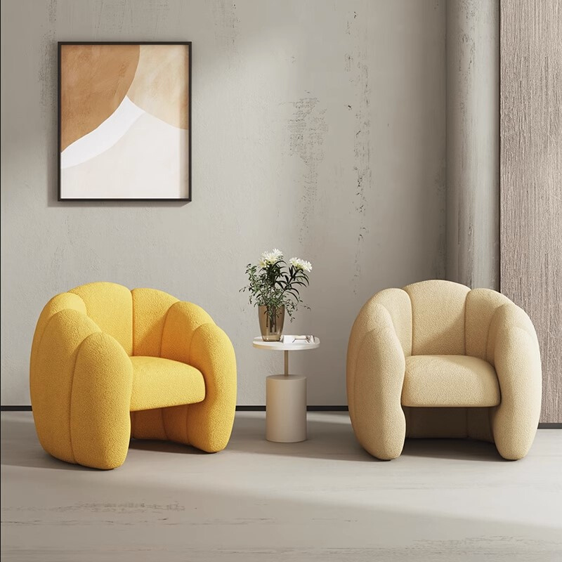 北欧设计师网红单人懒人小沙发民宿设计师酒店大厅羊羔毛休闲躺椅