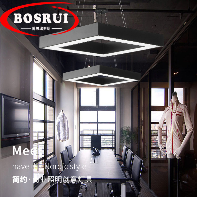 LED空心四边形灯具现代简约办公司健身房商业店铺灯饰回字形吊灯