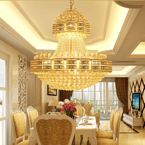 复式楼客厅水晶大吊灯欧式水晶灯酒店别墅工程水晶吊灯灯具